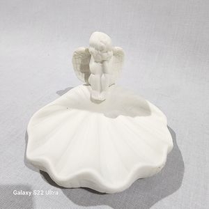 Vintage Ceramic Shell and Cupid Ring Dish, Shell Shaped Off White Ceramic.